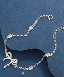 Lắc chân bạc nơ kép mix đá