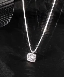 Dây chuyền bạc nữ PMJ vòng cổ mặt đá vuông đính đá cao cấp